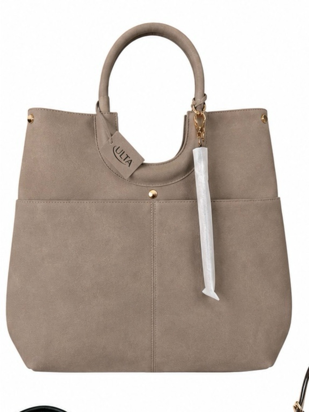 Ulta Beauty Taupe Faux-Suede Tote with Top Handles